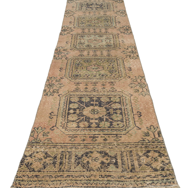 Pasillo Vintage Turco Anudado a Mano - 73 cm x 337 cm - K0086512