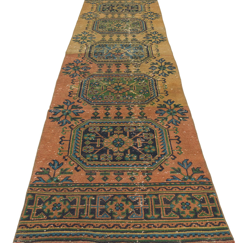 Pasillo Vintage Turco Anudado a Mano - 76 cm x 353 cm - K0086533