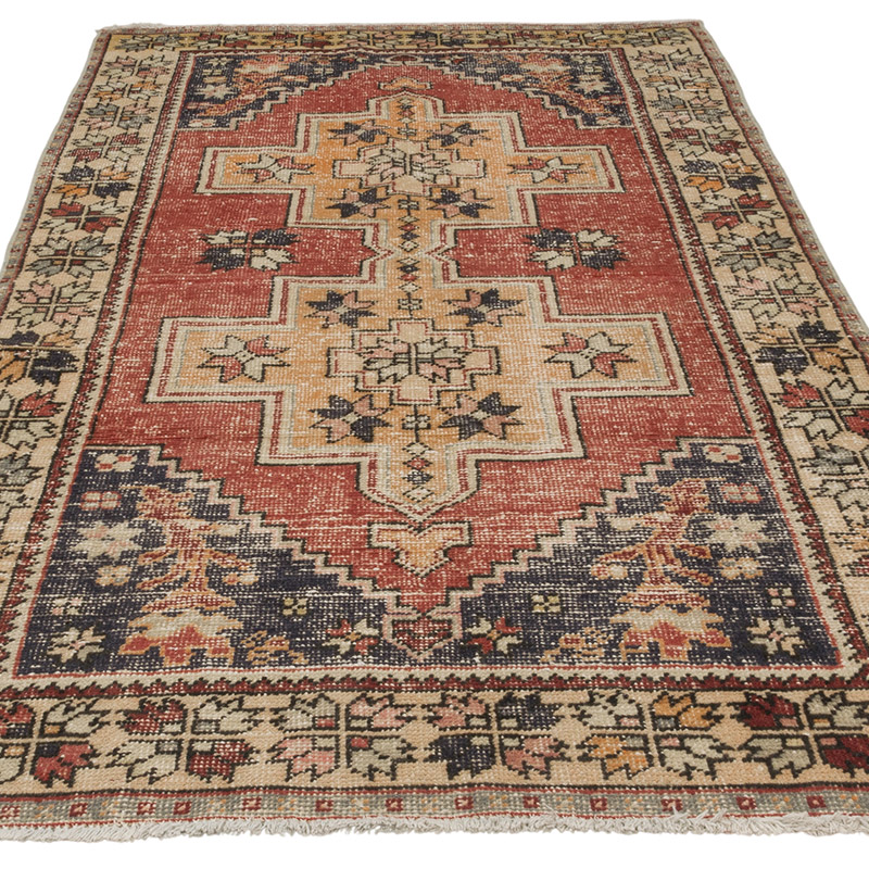 Alfombra Vintage Turca Anudada a Mano - 121 cm x 226 cm - K0086882