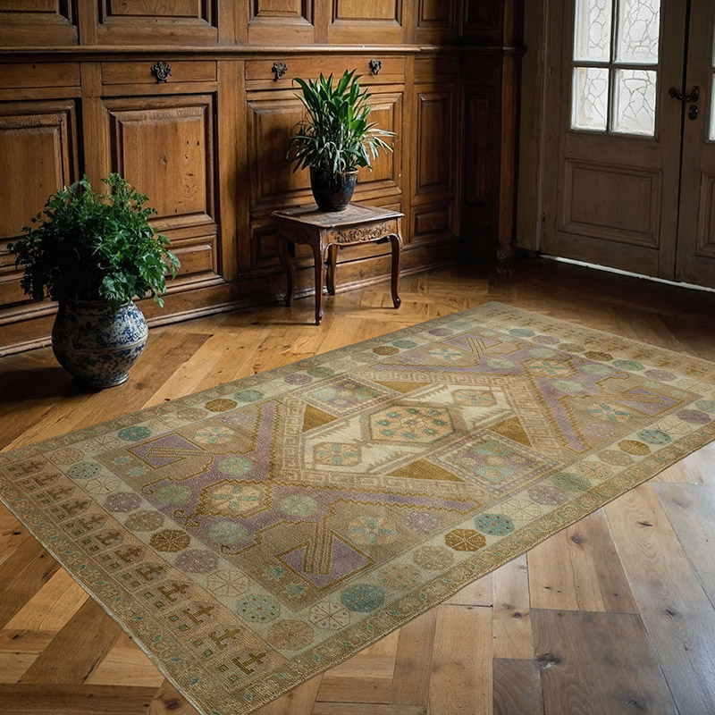 Alfombra Vintage Turca Anudada a Mano - 140 cm x 233 cm - K0087580