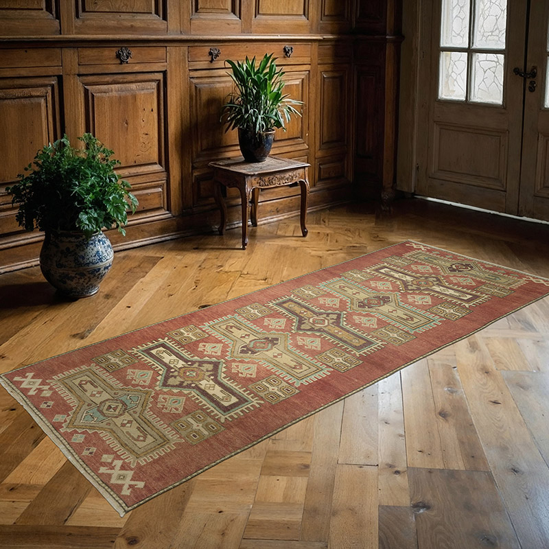 Pasillo Vintage Turco Anudado a Mano - 92 cm x 226 cm - K0087827