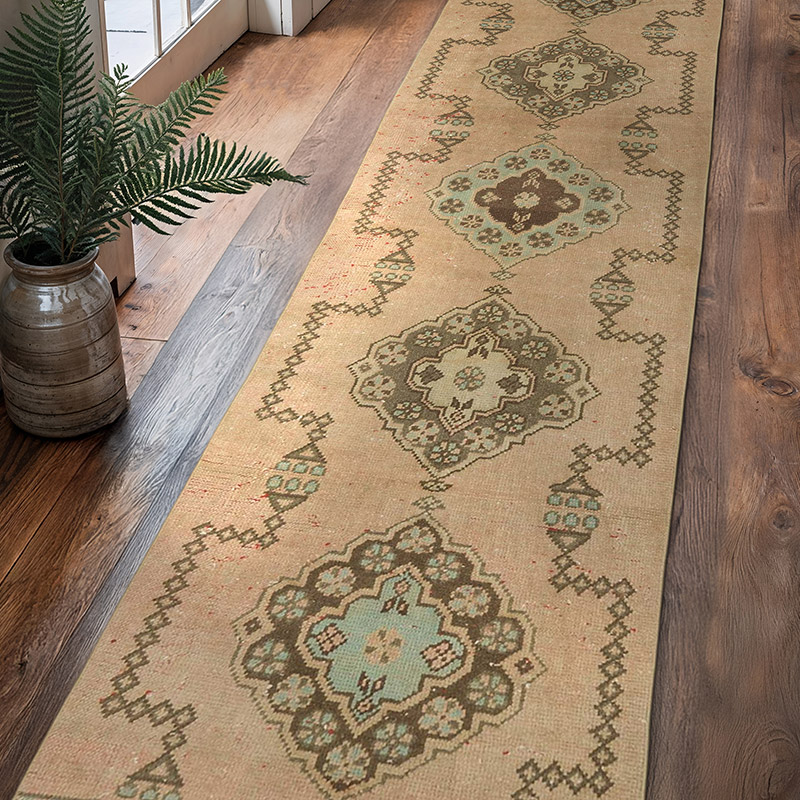 Pasillo Vintage Turco Anudado a Mano - 74 cm x 328 cm - K0088094