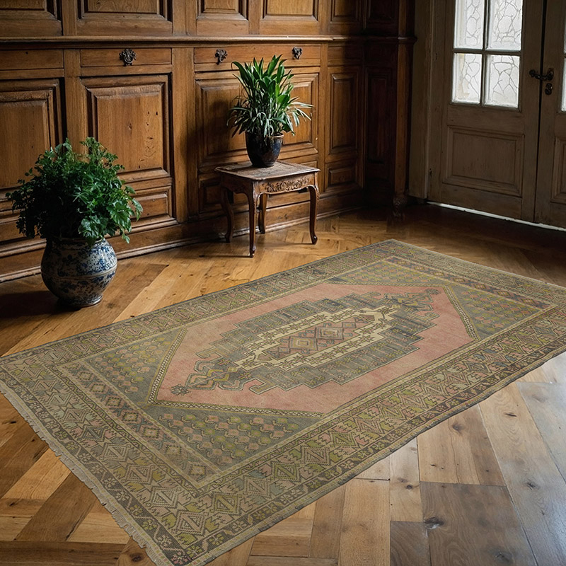 Alfombra Vintage Turca Anudada a Mano - 137 cm x 226 cm - K0088116