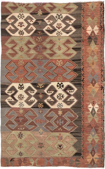 Vintage Afyon Kilim Rug - 4' 4" x 6' 9" (52" x 81")