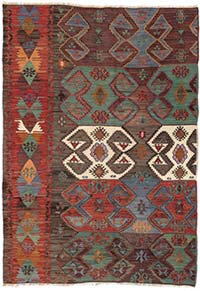 Vintage Afyon Kilim Rug - 3' 10" x 4' 5" (46" x 53")