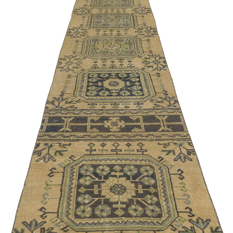 Pasillo Vintage Turco Anudado a Mano - 74 cm x 660 cm - K0088273