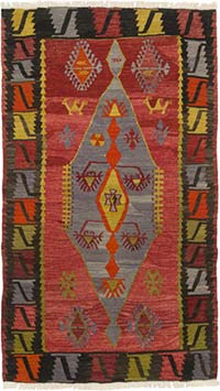 Vintage Afyon Kilim Rug - 3' 3" x 5' 7" (39" x 67")