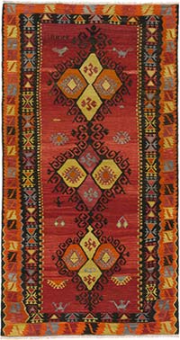 Vintage Afyon Kilim Rug - 3' 6" x 6' 5" (42" x 77")