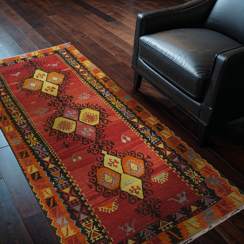 Vintage Afyon Kilim Rug - 3' 6" x 6' 5" (42" x 77") - K0089034