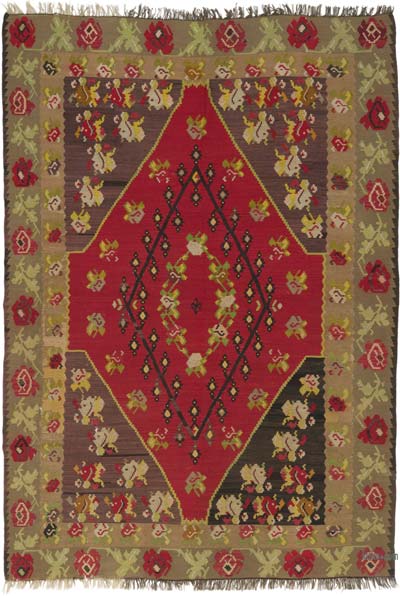 Vintage Balkan Kilim Rug - 6' 8" x 9' 5" (80" x 113")