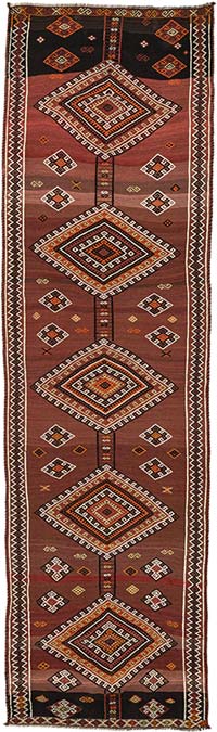 Vintage Turkish Kilim Runner - 3' 7" x 12' 4" (43" x 148")