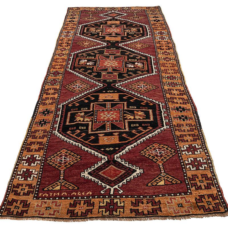 Pasillo Vintage Turco Anudado a Mano - 113 cm x 315 cm - K0089475