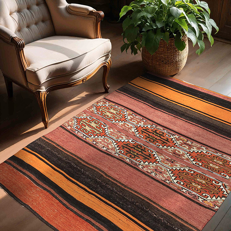 Vintage Antalya Kilim Rug - 4' 5" x 5' 5" (53" x 65") - K0089494