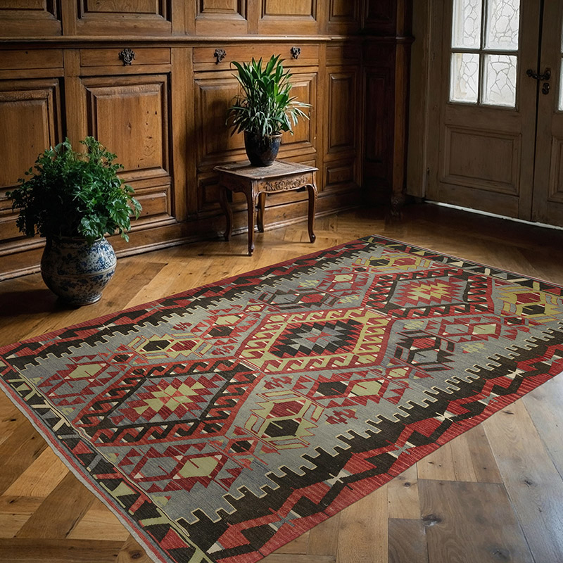 Vintage Turkish Kilim Rug - 5' 10" x 8' 8" (70" x 104") - K0089590