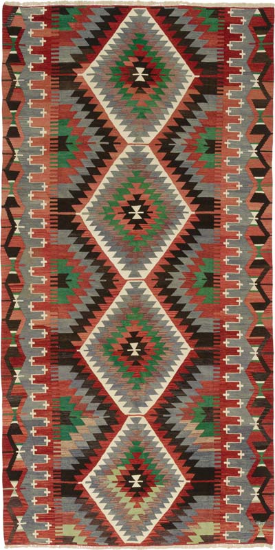 Vintage Turkish Kilim Rug - 5' 6" x 11' 1" (66" x 133")