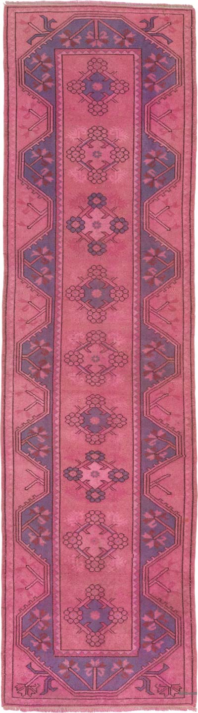 Boyalı El Dokuma Vintage Halı Yolluk - 81 cm x 290 cm