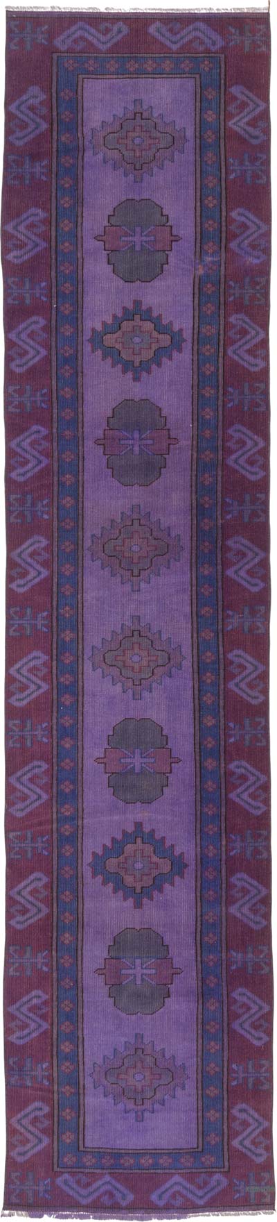 Boyalı El Dokuma Vintage Halı Yolluk - 74 cm x 327 cm