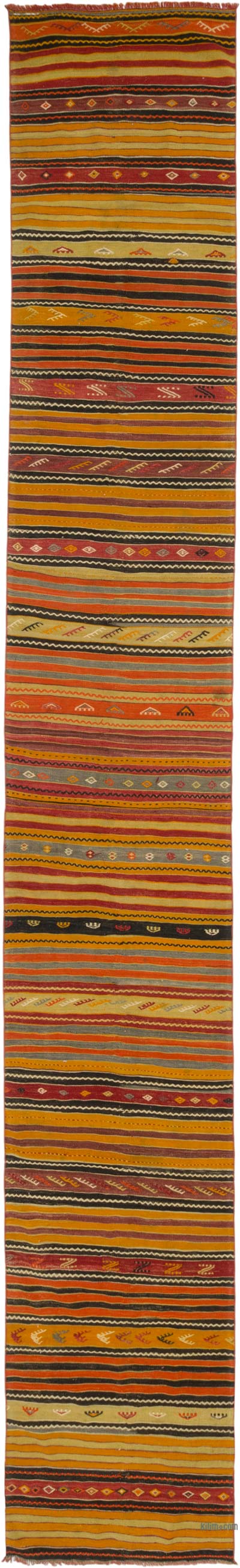 Çizgili Vintage Kilim Yolluk - 84 cm x 563 cm