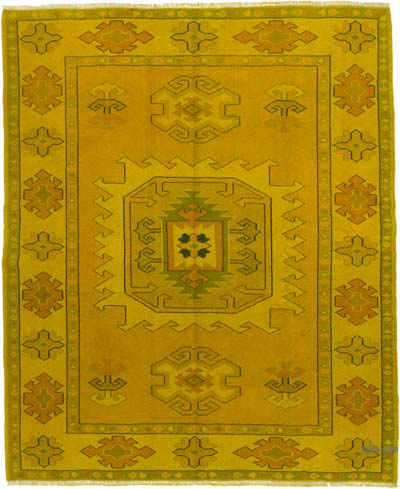 Boyalı El Dokuma Vintage Halı - 167 cm x 202 cm
