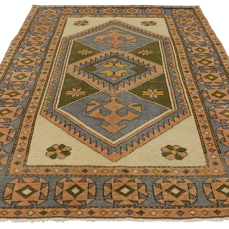 Alfombra Vintage Turca Anudada a Mano - 141 cm x 235 cm - K0089801