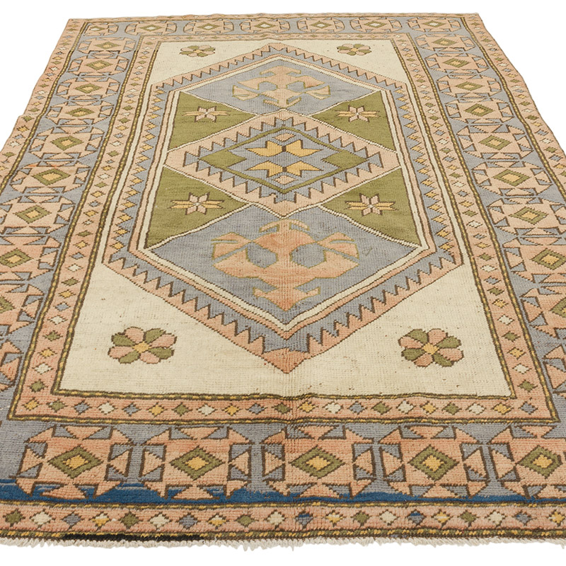 Alfombra Vintage Turca Anudada a Mano - 141 cm x 235 cm - K0089801