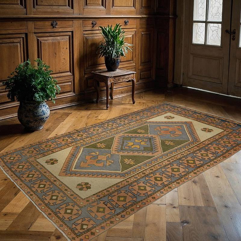 Alfombra Vintage Turca Anudada a Mano - 141 cm x 235 cm - K0089801
