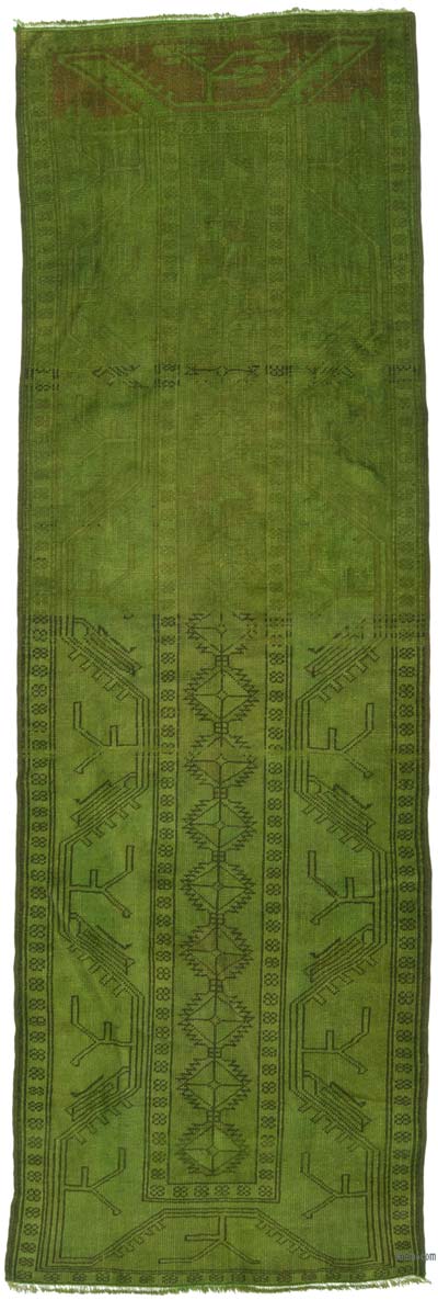 Boyalı El Dokuma Vintage Halı Yolluk - 90 cm x 270 cm