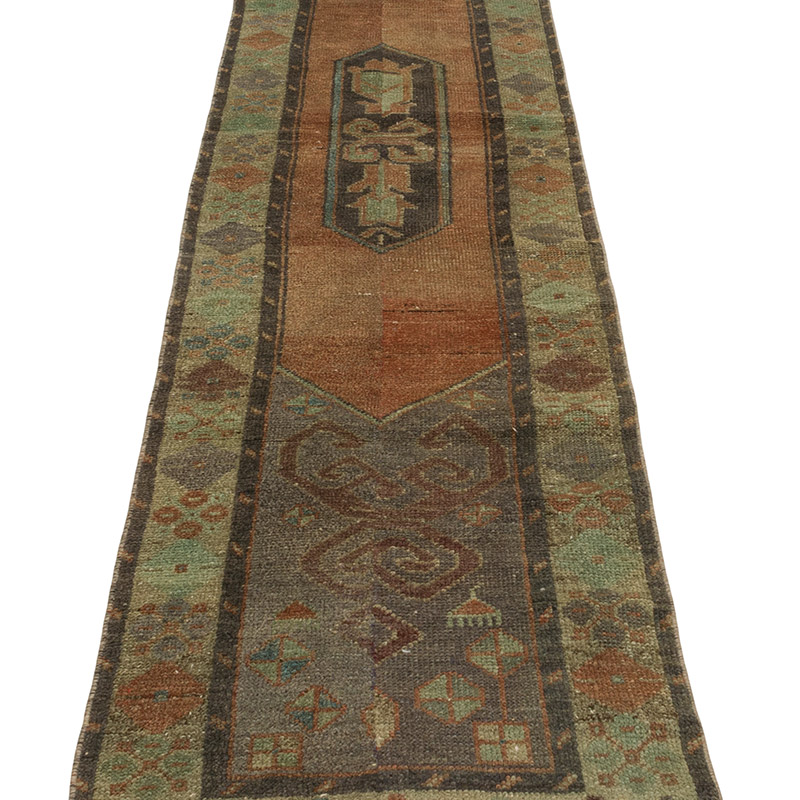 Pasillo Vintage Turco Anudado a Mano - 58 cm x 300 cm - K0089819