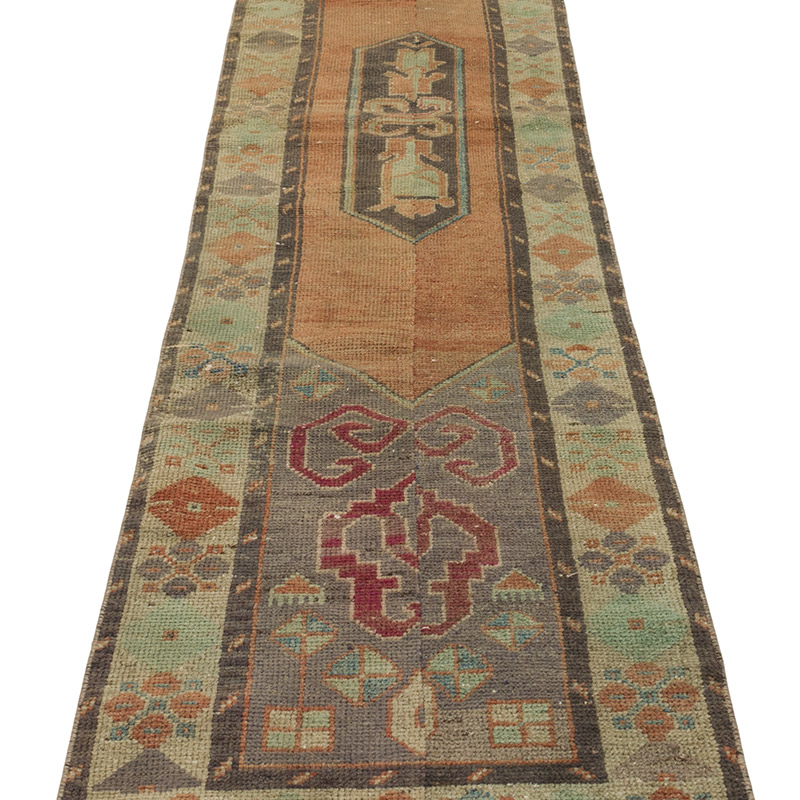 Pasillo Vintage Turco Anudado a Mano - 58 cm x 300 cm - K0089819