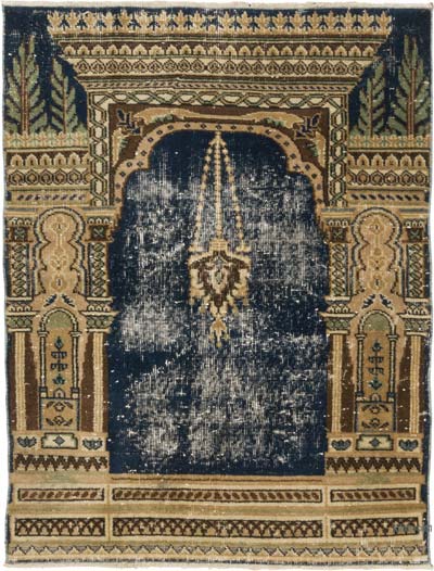 El Dokuma Vintage Halı - 100 cm x 130 cm