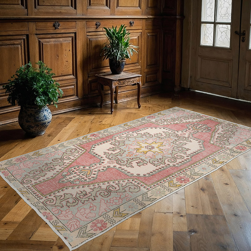 Alfombra Vintage Turca Anudada a Mano - 126 cm x 227 cm - K0090607