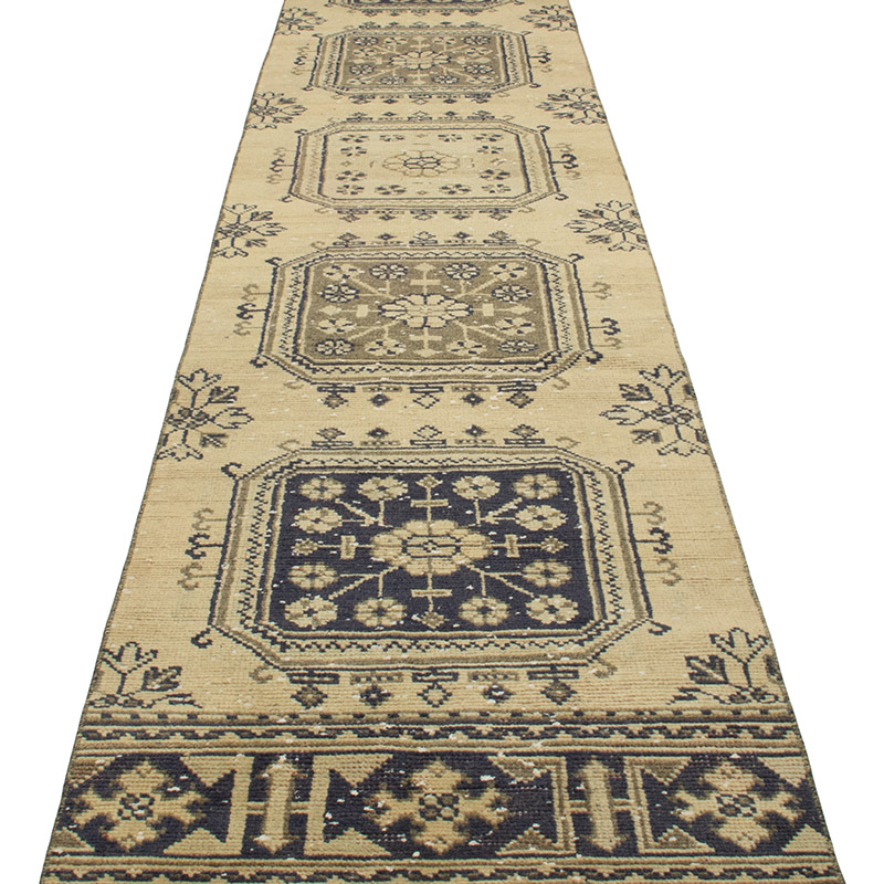 Pasillo Vintage Turco Anudado a Mano - 72 cm x 370 cm - K0090835