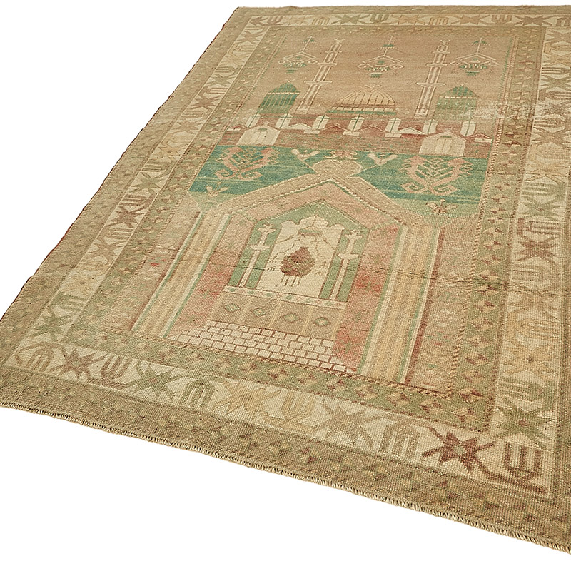 Alfombra Vintage Turca Anudada a Mano - 142 cm x 210 cm - K0091006