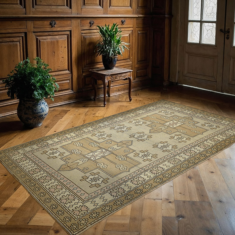 Alfombra Vintage Turca Anudada a Mano - 134 cm x 237 cm - K0091011