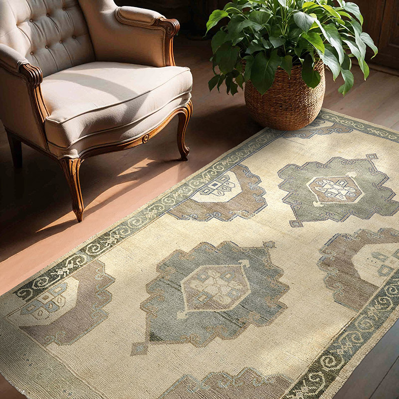 Alfombra Vintage Turca Anudada a Mano - 137 cm x 212 cm - K0091039