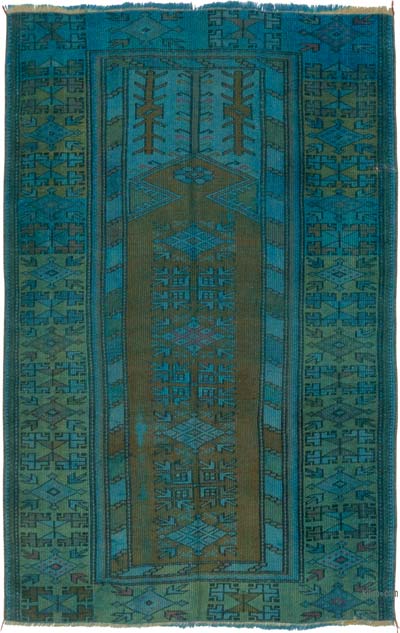 Boyalı El Dokuma Vintage Halı - 101 cm x 157 cm