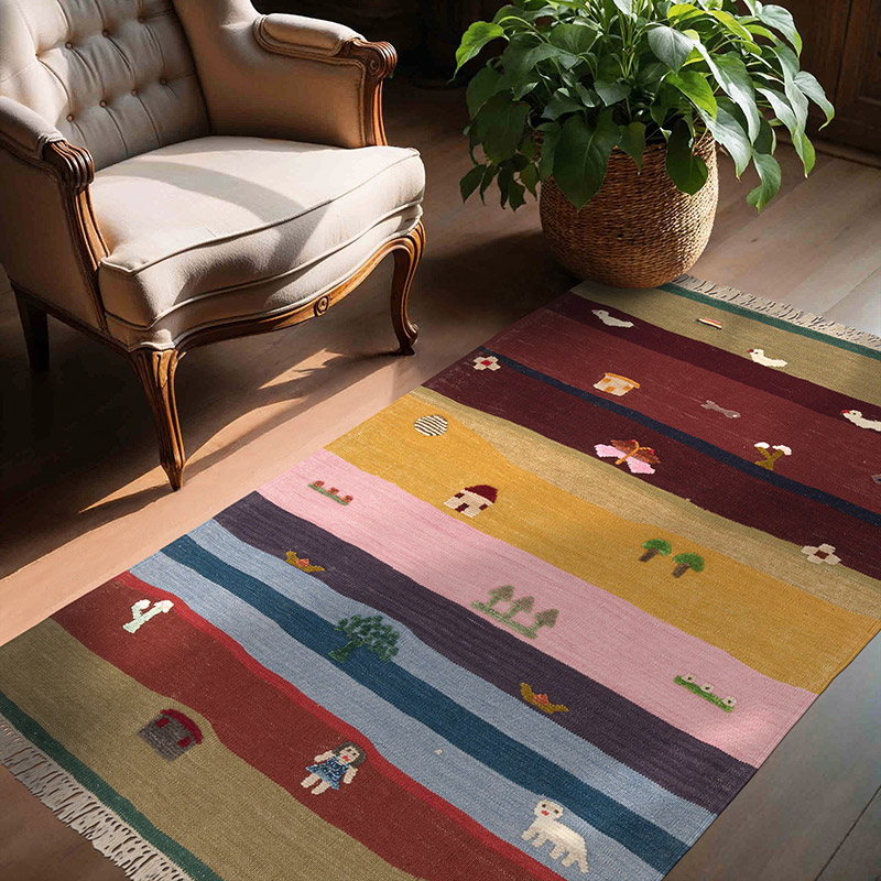 New Handwoven Turkish Kilim Rug - 4' 4" x 6'  (52" x 72") - K0091440