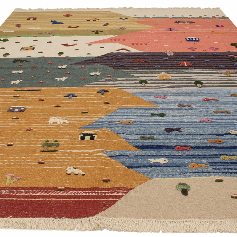 New Handwoven Turkish Kilim Rug - 6' 11" x 9' 11" (83" x 119") - K0091443