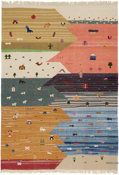 New Handwoven Turkish Kilim Rug - 6' 11" x 9' 11" (83" x 119")