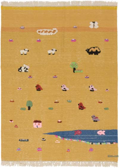 New Handwoven Turkish Kilim Rug - 4' 2" x 5' 8" (50" x 68")