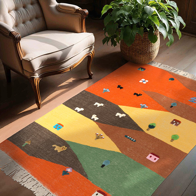 New Handwoven Turkish Kilim Rug - 4' 6" x 5' 10" (54" x 70") - K0091462