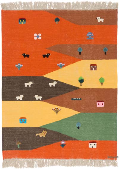 New Handwoven Turkish Kilim Rug - 4' 6" x 5' 10" (54" x 70")