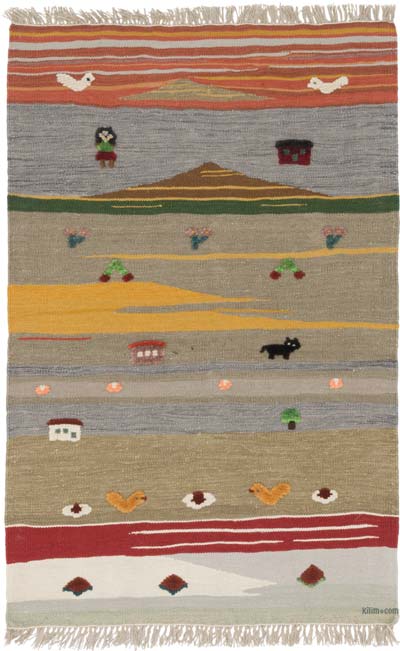 New Handwoven Turkish Kilim Rug - 3' 3" x 5' 2" (39" x 62")