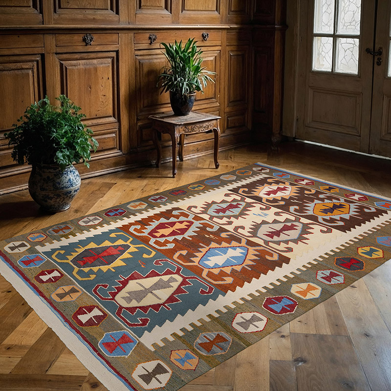 New Turkish Handwoven Kilim Rug - 5' 4" x 7' 9" (64" x 93") - K0091571