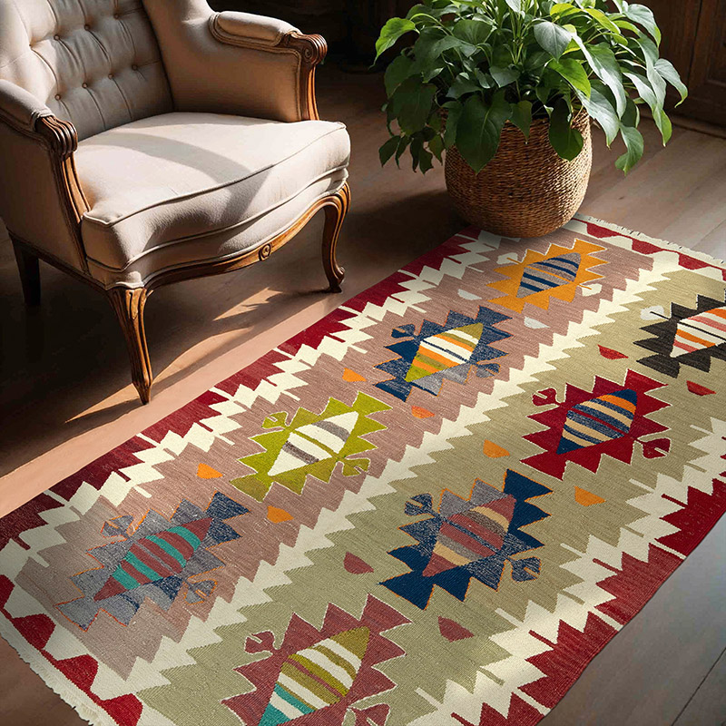 New Turkish Handwoven Kilim Rug - 4' 8" x 6' 7" (56" x 79") - K0091576