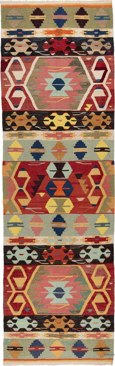 New Turkish Handwoven Kilim Runner - 3' 6" x 11' 6" (42" x 138")