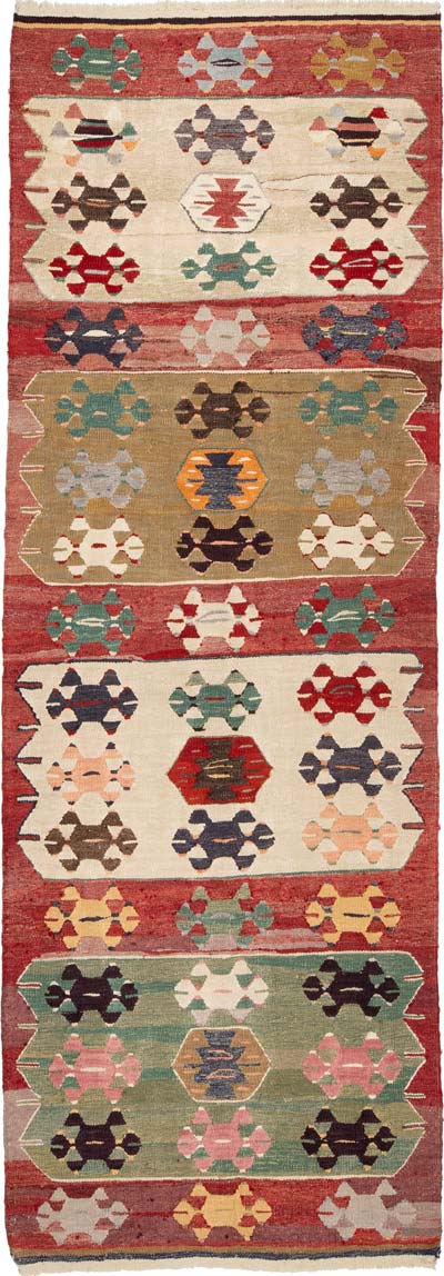 New Turkish Handwoven Kilim Runner - 3' 6" x 10' 1" (42" x 121")