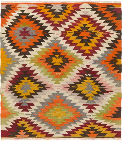 Vintage Afyon Kilim Rug - 3' 3" x 3' 7" (39" x 43")