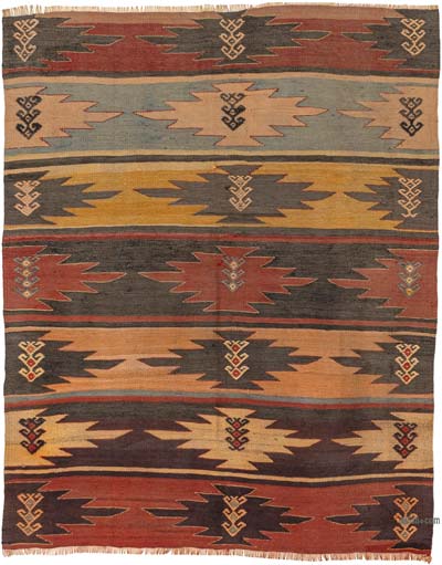 Vintage Sivas Kilim Rug - 4'  x 4' 9" (48" x 57")