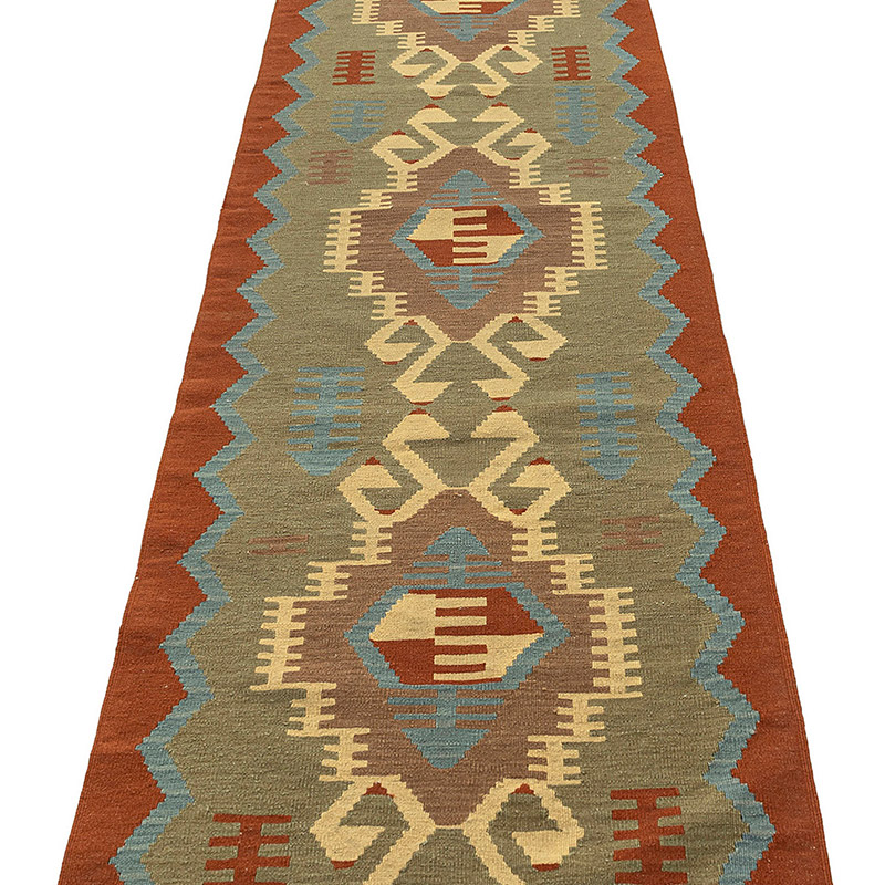 Alfombra de Pasillo Kilim Turca Tejida a Mano - K0092670